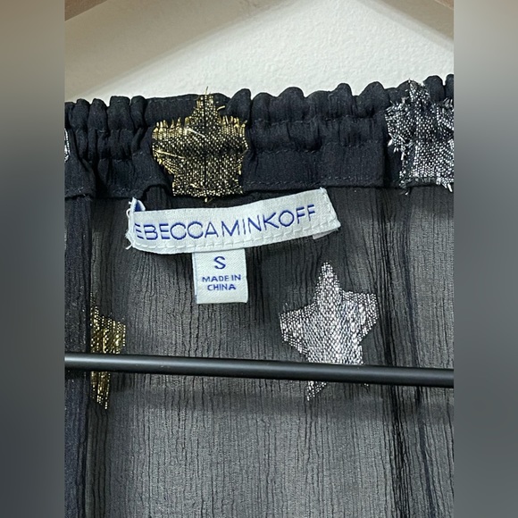 Rebecca Minkoff Derora Star Patterned Silk Metallic Relaxed Blouse Size Small - Picture 7 of 9